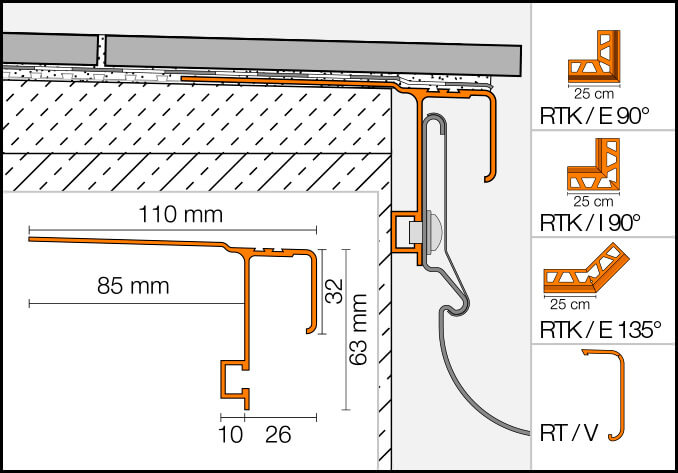 Profilé de gouttière pour balcons et terrasses BAR-RTK