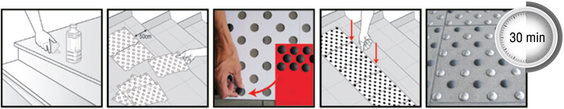 Self-adhesive composite overlay tactile studs or podotactile routing