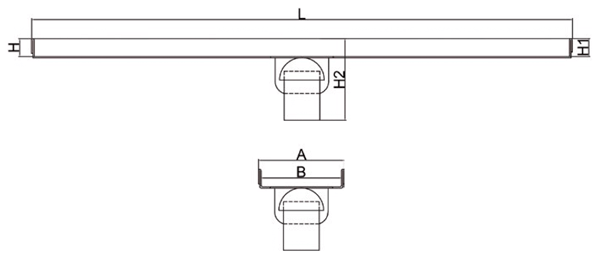 Canaleta y rejilla inoxidable 90 mm salida vertical central con sifón para platos de ducha de obra