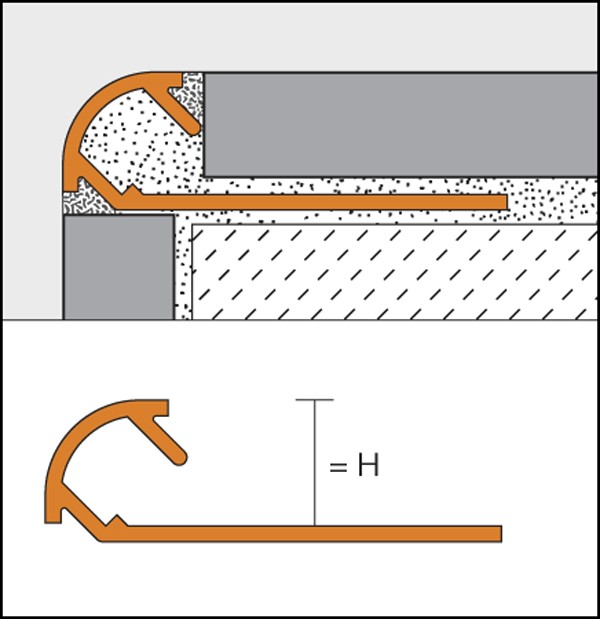 Texturized aluminium rounded edge profile - RONDEC-TS