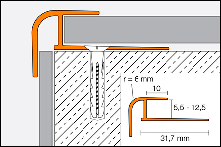 Aluminum round edge profile for elastic coverings VINPRO-RO