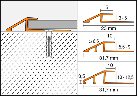 Aluminium-Übergangsrampe oder Profil für Vinylböden VINPRO-U