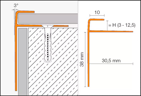 VINPRO-STEP-R - Perfil de bordo escalonado para vinil