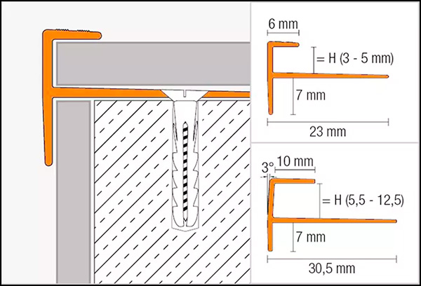 VINPRO-STEP - Perfil de bordo escalonado para vinil